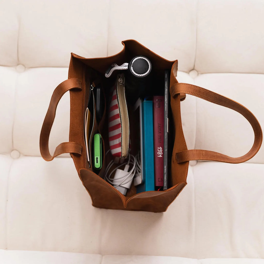 Leather Tote Bag No Zipper