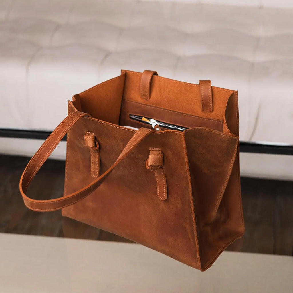 Leather Tote Bag No Zipper